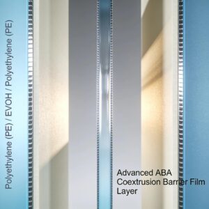 Multilayered ABA barrier film illustrating the innovative design of packaging technology